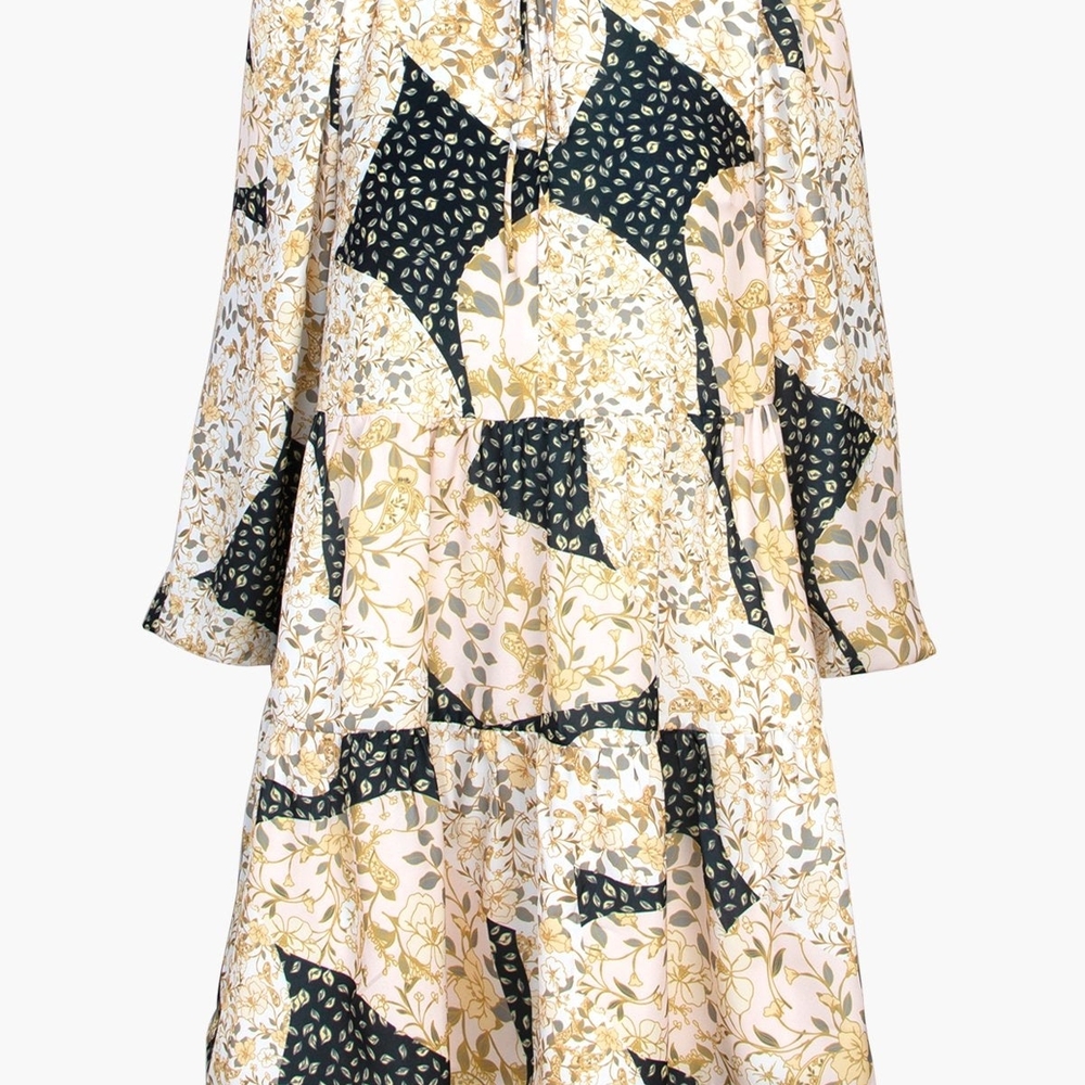 Greylin Long Sleeve Patchwork Dress - Cream and Black